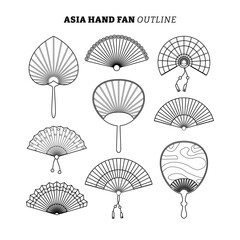 Set of Asian Hand Fa outline collection with line art style, Chinese Folding Paper, flat vector illustration. © vesvocrea