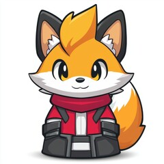 Obraz premium Adorable Cartoon Fox Wearing Red Outfit