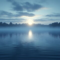 Fototapeta premium Misty sunrise over calm lake.
