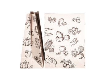 Recyclable craft paper bag for purchases, gifts and takeaway food mock up on white background. Environmentally friendly than single-use plastic bags