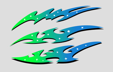 Green and blue tribal with stars  style livery design for drift racing car or motorbike, abstract tribal decal sticker © Neocozmo Graphic