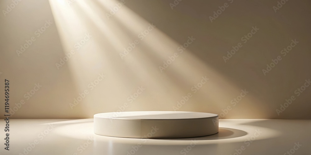 Aufkleber elegant cream-colored cylindrical display platform illuminated by soft light beams