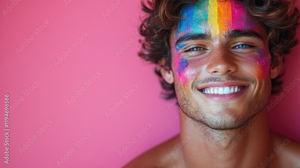 Poster portrait of a young person with a colorful painted face, suitable for various themes and events