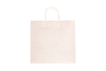 Recyclable craft paper bag for purchases, gifts and takeaway food mock up on white background. Environmentally friendly than single-use plastic bags