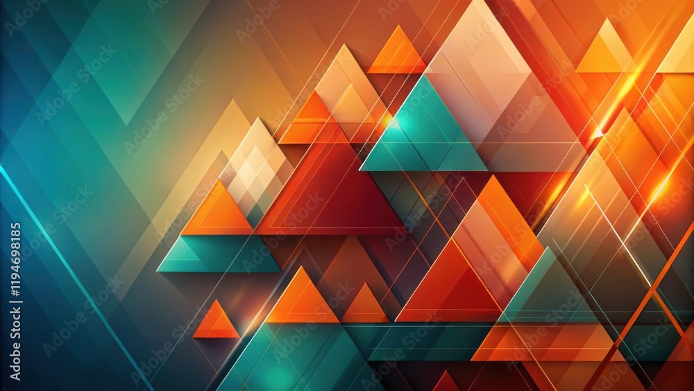 Poster abstract geometric design with vibrant hues and layered triangles