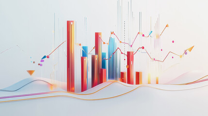 Abstract white background with Colorful charts and graphs with statistics to innovative analyze business potential and forecast future development of companies growth.