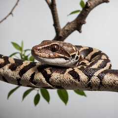 Obraz premium A boa constrictor wrapped around a branch on a white background.
