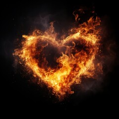 Fototapeta premium Fire heart black background illuminated.