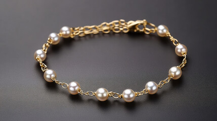 Obraz premium Elegant Gold Layered Chain Bracelet Adorned with Delicate Pearls, Perfect for Adding a Touch of Sophistication to Any Outfit