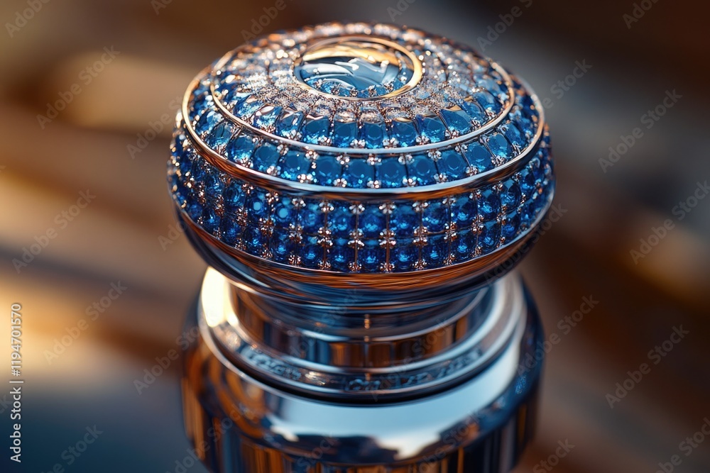 Poster a detailed view of a shiny blue and silver object, suitable for use in technology or product adverti