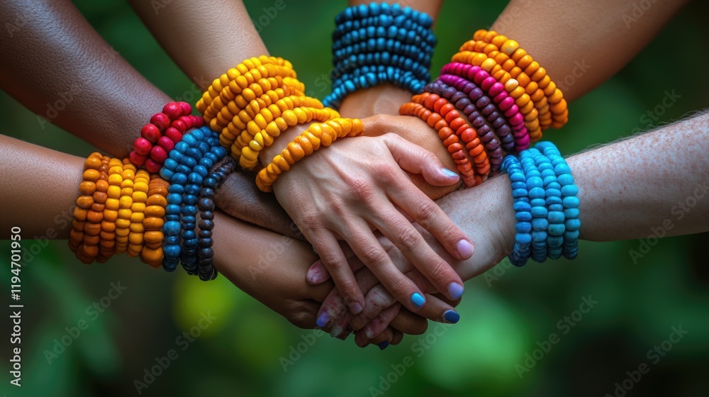 Aufkleber a group of people showing unity and support by holding hands