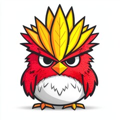 Obraz premium Angry Red Bird With Yellow Leaf Crown
