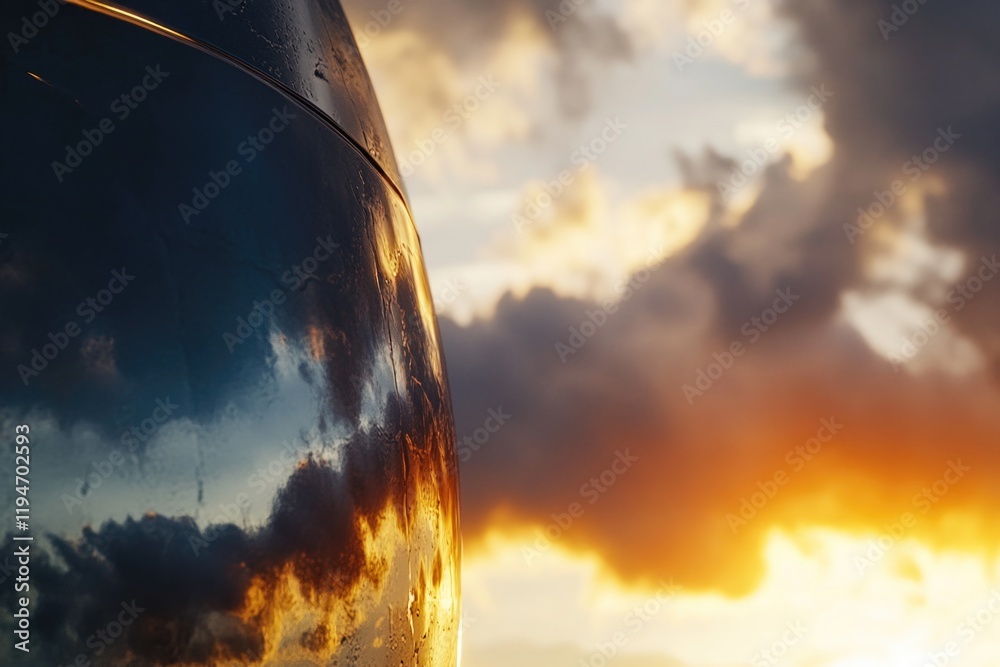 Poster a close-up view of an airplane with the sun shining brightly behind it