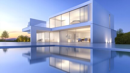 Fototapeta premium Architectural Drawing of a Modern House with Technical Details and 3D View