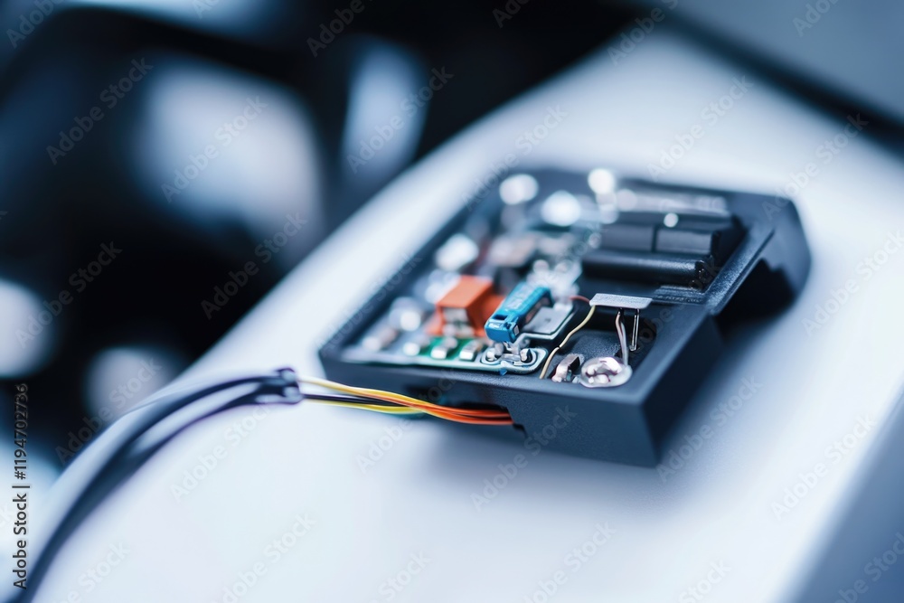 Poster A detailed view of a small electronic device, suitable for use in presentations or product reviews