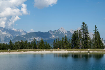 Speicherteich am Gschwandtkopf, Karwendelgebirge, Alpen, Seefeld, Tirol, Österreich, Europa