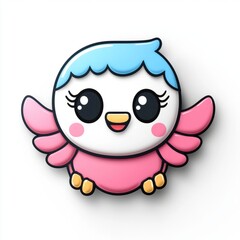 Adorable Cartoon Bird with Pink Wings and Blue Hair