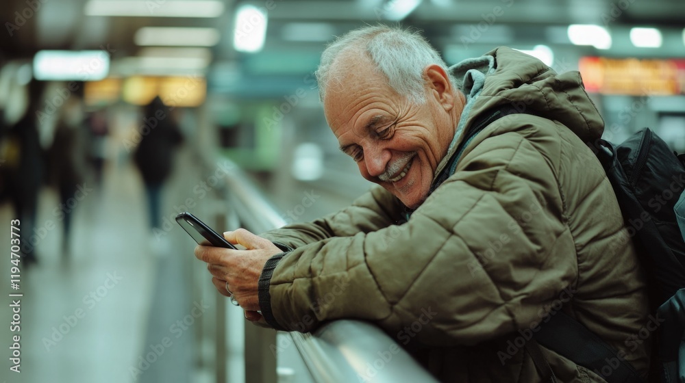 Aufkleber a person smiling while using their smartphone