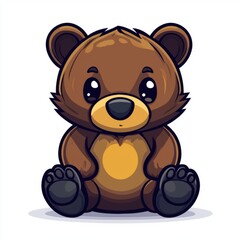 Obraz premium Adorable Brown Bear Cub Sitting Cartoon Illustration