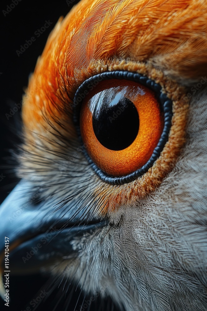 Poster a detailed view of an orange bird eye, suitable for use in wildlife or nature contexts