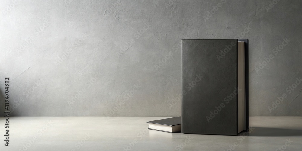 Poster simple elegance two dark books resting on a light gray surface against a textured wall