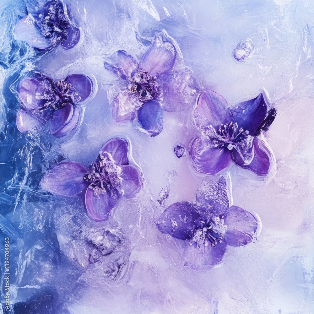 Aufkleber a cluster of purple flowers floating on top of ice, creating a unique and beautiful scene
