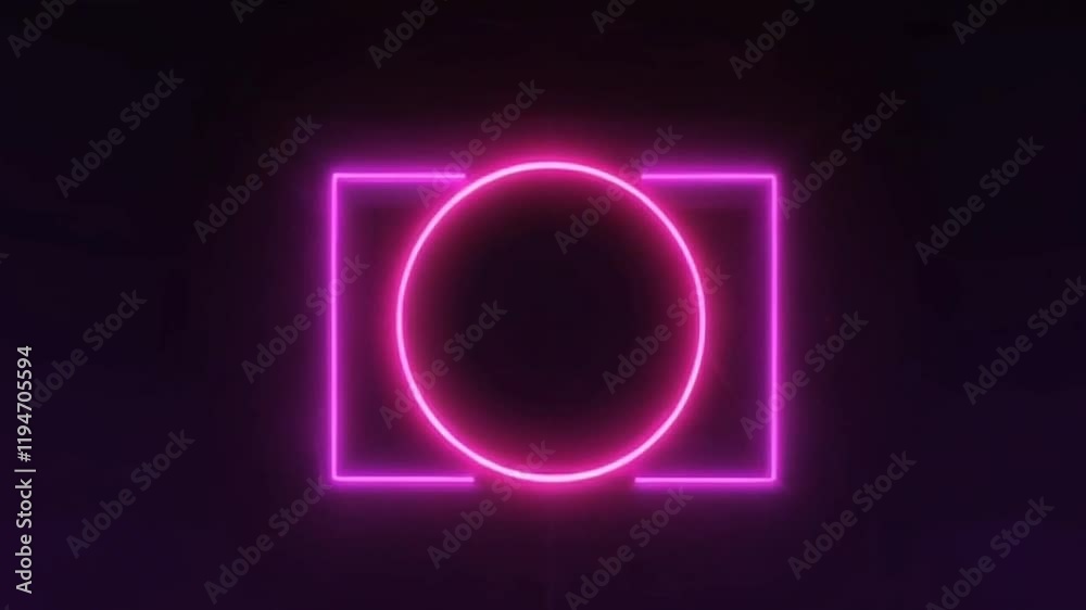 Wall mural pink and purple neon circle rotation rendering with glowing effect on dark background. empty pink pu