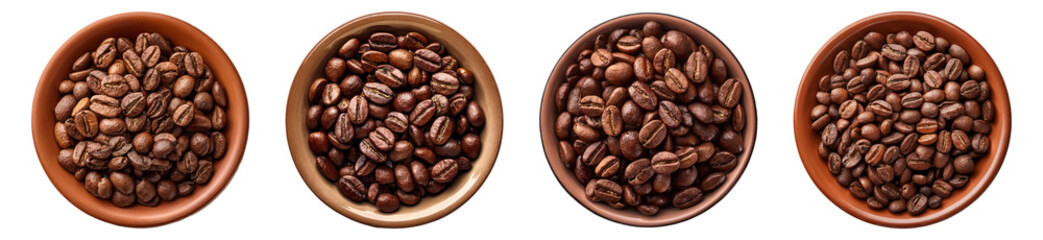 Fototapeta premium Bowl of Freshly Roasted Coffee Beans, PNG set