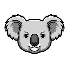 Koala Mascot: A friendly and adorable cartoon koala bear head, with big fluffy ears and a heartwarming smile. Perfect for children's books, educational materials, or as a fun mascot for your brand.