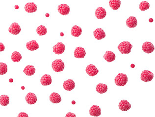 Raspberry Pattern on White Background, Isolated Fruit Images, Transparent Background Berries