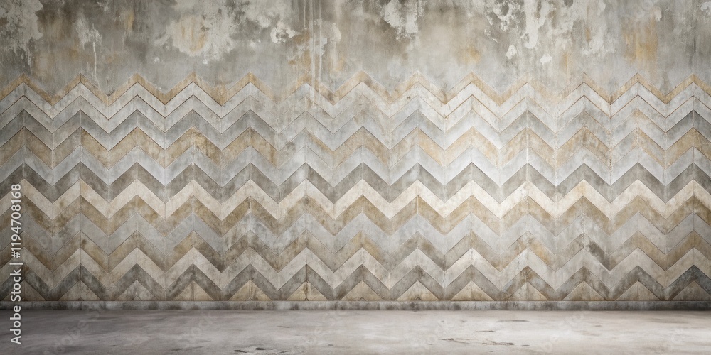 Poster distressed chevron pattern on weathered wall with empty floor