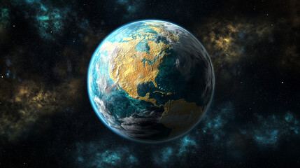 Obraz premium Detailed view of earth from space showing north america in cosmic surroundings, planet