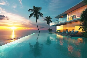 Fototapeta premium Beautiful modern luxury home tropical ocean pool.