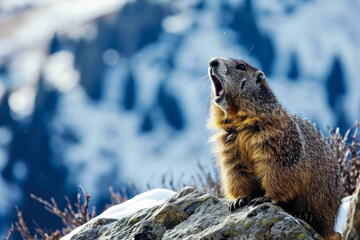 Obraz premium An ancient omen, the marmot heralds the end of winter and the ar