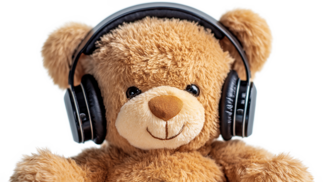 Teddy Bear Wearing Headphones isolated on a white background