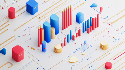 Abstract white background with Colorful charts and graphs with statistics to innovative analyze business potential and forecast future development of companies growth.