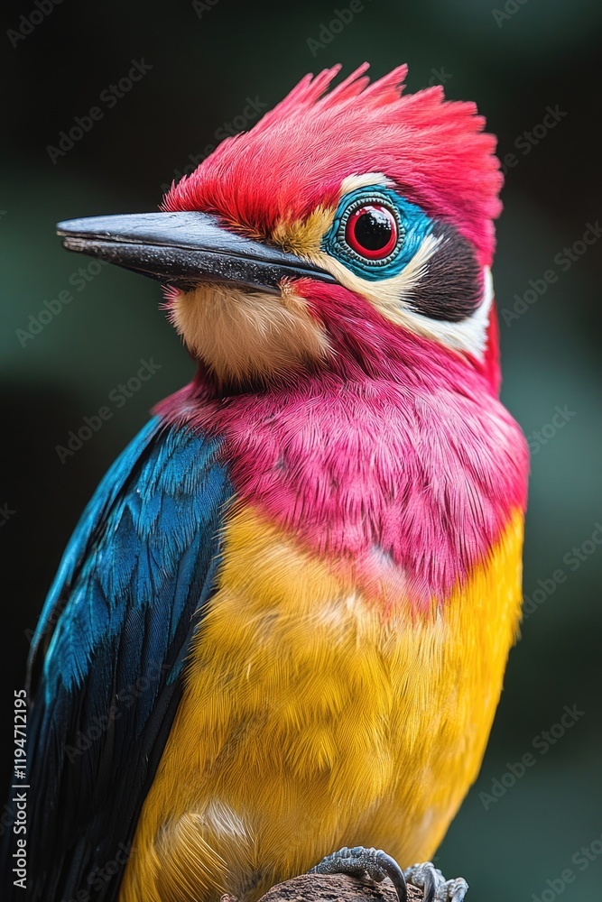 Poster a bright bird sits on top of a tree branch, surrounded by lush greenery