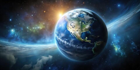 Obraz premium A Majestic Planet Earth Viewed from Space, Illuminated by a Radiant Sun