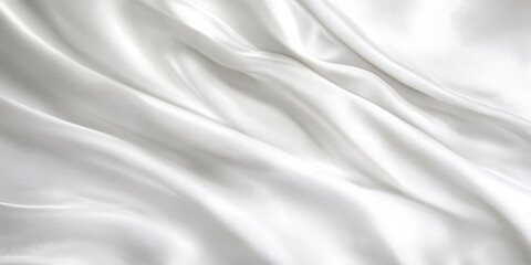 Obraz premium Luxurious white silk fabric with detailed texture, smooth and elegant folds, perfect for backgrounds, presentations, and textile design concepts.
