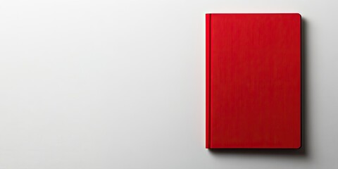 Blank red agenda placed upright on the right side of a minimalistic pure white background showcasing a clean and simple design.