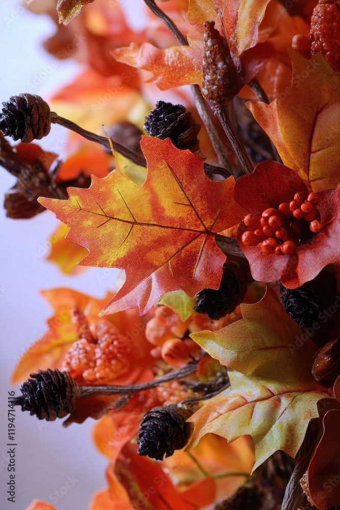 Poster a close-up view of a bunch of colorful leaves and berries
