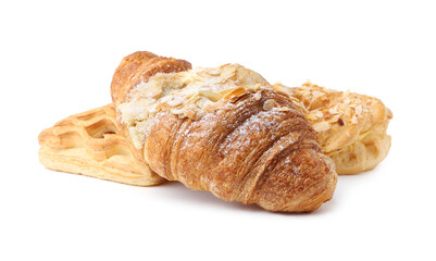 Different delicious sweet pastries isolated on white