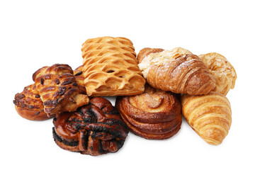 Different delicious sweet pastries isolated on white