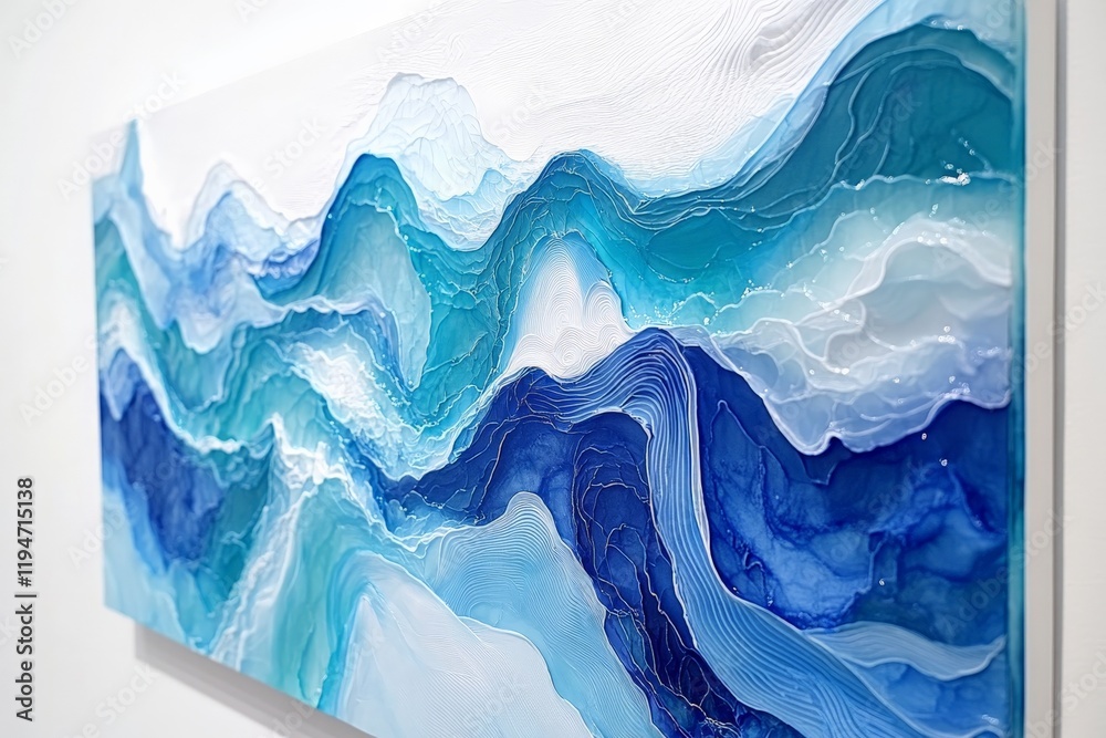 Poster this image showcases a stunning resin art painting featuring abstract ocean waves with layers of vib