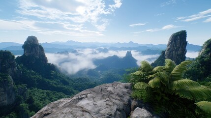 Fototapeta premium Misty Mountaintop Jungle Panorama