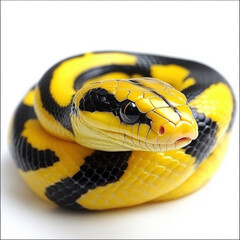 Fototapeta premium Yellow and Black Snake, Isolated on White