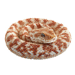 Naklejka premium Photorealistic coiled snake, transparent background, orange and beige scales, isolated on white.