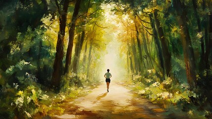Fototapeta premium A Runner Enjoys A Sunny Forest Path