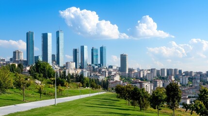 Fototapeta premium Modern City Skyline with Green Park