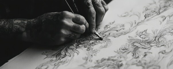 A close-up of a tattoo artist's hands creating intricate ink designs, 4k photo.